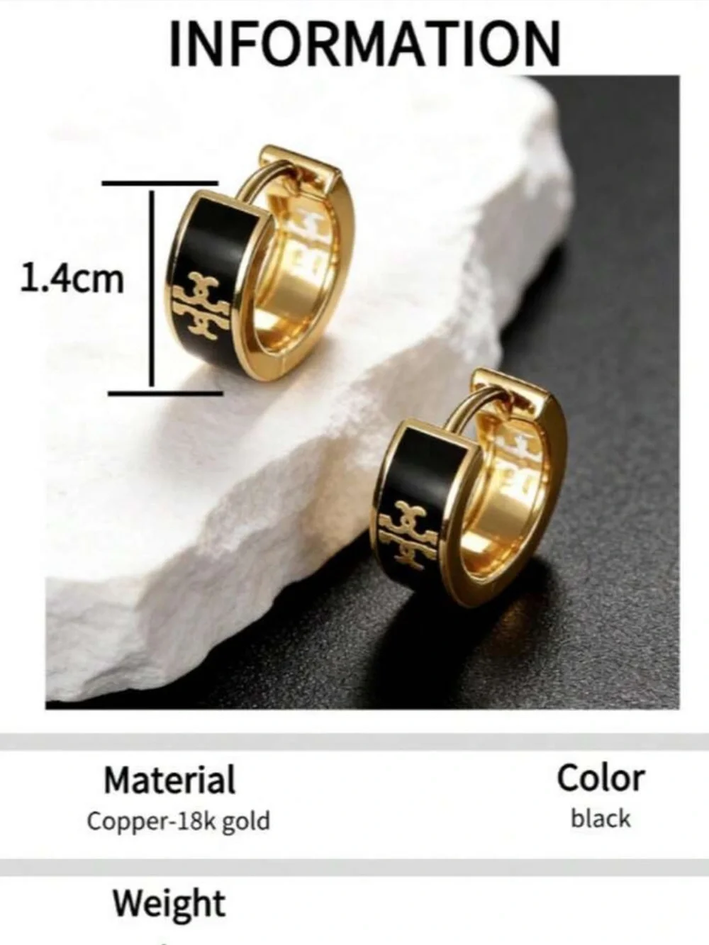 Tory Burch Gold and Black Logo Huggie Earrings